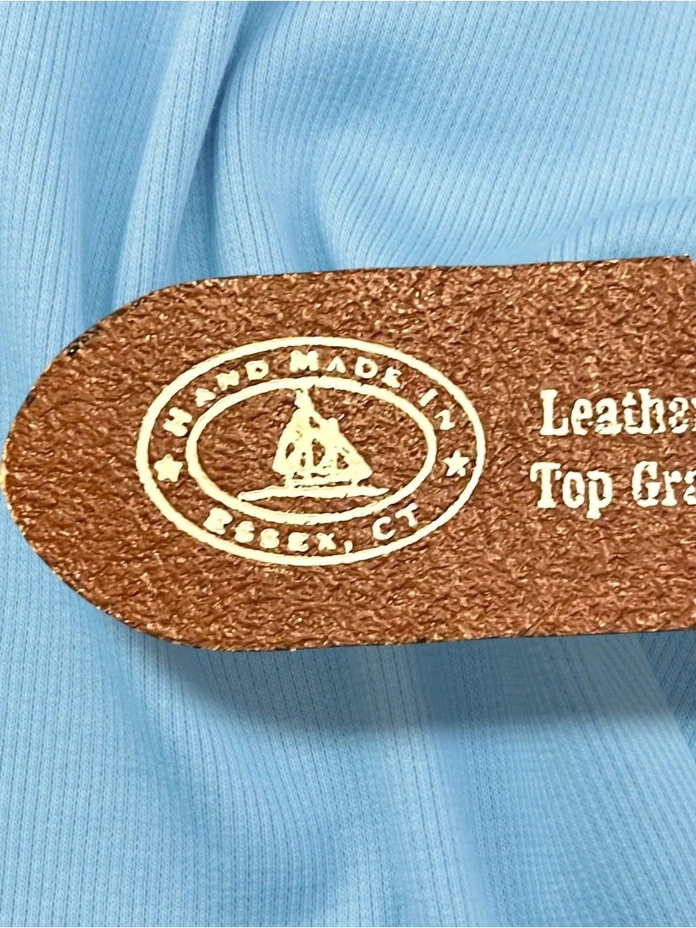 Leather & Seashell - Blue -  Embroidered Belt - Handmade in Essex, CT Size 28
